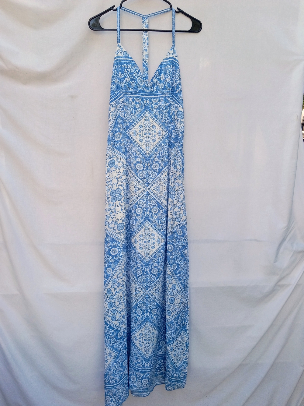 Filly Flair Blue and White Floral Patchwork Printed Maxi Dress Boho